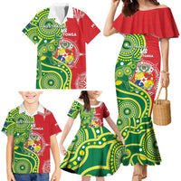 Custom Tonga Australia Rugby Family Matching Mermaid Dress and Hawaiian Shirt Kangaroos And Tonga Mate Maa Together