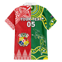 Custom Tonga XIII And Australia Kangaroos Family Matching Off The Shoulder Long Sleeve Dress and Hawaiian Shirt Mate Maa Tongan Ngatu With Aboriginal