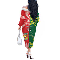 Custom Tonga XIII And Australia Kangaroos Off The Shoulder Long Sleeve Dress Mate Maa Tongan Ngatu With Aboriginal