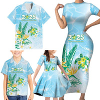Personalised 2025 Aloha Hawaii Family Matching Short Sleeve Bodycon Dress and Hawaiian Shirt Tropical Flowers And Honu
