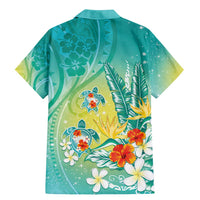 Hawaii Honu Family Matching Mermaid Dress and Hawaiian Shirt Tropical Flowers Turquoise Gradient