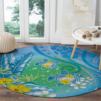 Hawaii Honu Round Carpet Tropical Flowers Blue Gradient