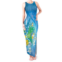 Hawaii Honu Tank Maxi Dress Tropical Flowers Blue Gradient