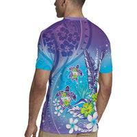 Hawaii Honu Rugby Jersey Tropical Flowers Purple Gradient