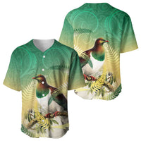 New Zealand Pigeon Kereru Baseball Jersey Maori Fern Art Green Gradient - Polynesian Pride