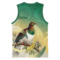 New Zealand Pigeon Kereru Basketball Jersey Maori Fern Art Green Gradient - Polynesian Pride