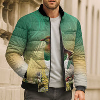 New Zealand Pigeon Kereru Bomber Puffer Jacket Maori Fern Art Green Gradient - Polynesian Pride