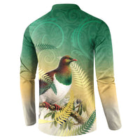 New Zealand Pigeon Kereru Button Sweatshirt Maori Fern Art Green Gradient LT05 - Polynesian Pride
