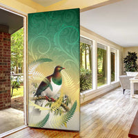 New Zealand Pigeon Kereru Door Cover Maori Fern Art Green Gradient - Polynesian Pride