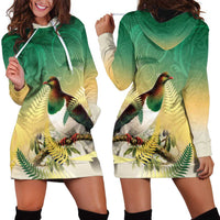 New Zealand Pigeon Kereru Hoodie Dress Maori Fern Art Green Gradient - Polynesian Pride