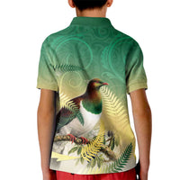 New Zealand Pigeon Kereru Kid Polo Shirt Maori Fern Art Green Gradient - Polynesian Pride