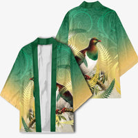 New Zealand Pigeon Kereru Kimono Maori Fern Art Green Gradient - Polynesian Pride
