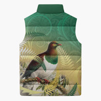 New Zealand Pigeon Kereru Sleeveless Puffer Jacket Maori Fern Art Green Gradient - Polynesian Pride