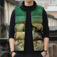 New Zealand Pigeon Kereru Sleeveless Puffer Jacket Maori Fern Art Green Gradient - Polynesian Pride