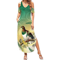 New Zealand Pigeon Kereru Summer Maxi Dress Maori Fern Art Green Gradient - Polynesian Pride
