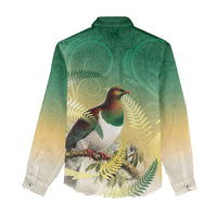 New Zealand Pigeon Kereru Women Casual Shirt Maori Fern Art Green Gradient - Polynesian Pride