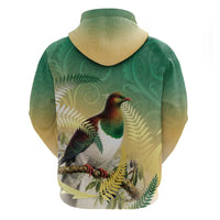 New Zealand Pigeon Kereru Zip Hoodie Maori Fern Art Green Gradient - Polynesian Pride