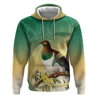 New Zealand Pigeon Kereru Zip Hoodie Maori Fern Art Green Gradient - Polynesian Pride