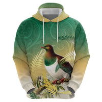 New Zealand Pigeon Kereru Zip Hoodie Maori Fern Art Green Gradient - Polynesian Pride
