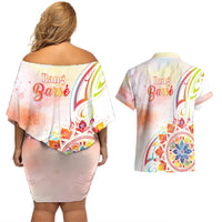 Happy Holi Festival Couples Matching Off Shoulder Short Dress and Hawaiian Shirt Rangoli With Polynesian Pattern LT05 - Polynesian Pride