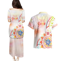 Happy Holi Festival Couples Matching Puletasi and Hawaiian Shirt Rangoli With Polynesian Pattern LT05 - Polynesian Pride