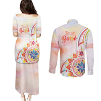 Happy Holi Festival Couples Matching Puletasi and Long Sleeve Button Shirt Rangoli With Polynesian Pattern LT05 - Polynesian Pride
