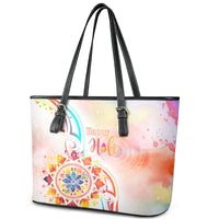Happy Holi Festival Leather Tote Bag Rangoli With Polynesian Pattern LT05 - Polynesian Pride