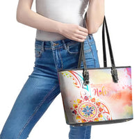 Happy Holi Festival Leather Tote Bag Rangoli With Polynesian Pattern LT05 - Polynesian Pride
