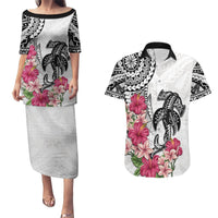 White Polynesian Hammerhead Shark Tribal Pattern Couples Matching Puletasi and Hawaiian Shirt LT05 White - Polynesian Pride