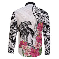 White Polynesian Hammerhead Shark Tribal Pattern Family Matching Long Sleeve Bodycon Dress and Hawaiian Shirt LT05 - Polynesian Pride