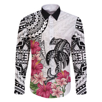 White Polynesian Hammerhead Shark Tribal Pattern Family Matching Mermaid Dress and Hawaiian Shirt