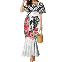 White Polynesian Hammerhead Shark Tribal Pattern Family Matching Mermaid Dress and Hawaiian Shirt