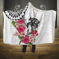 White Polynesian Hammerhead Shark Tribal Pattern Hooded Blanket LT05 One Size White - Polynesian Pride