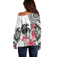 White Polynesian Hammerhead Shark Tribal Pattern Off Shoulder Sweater LT05 - Polynesian Pride