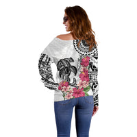 White Polynesian Hammerhead Shark Tribal Pattern Off Shoulder Sweater LT05 - Polynesian Pride