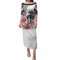 White Polynesian Hammerhead Shark Tribal Pattern Puletasi LT05 Long Dress White - Polynesian Pride