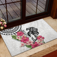 White Polynesian Hammerhead Shark Tribal Pattern Rubber Doormat