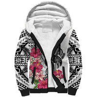 White Polynesian Hammerhead Shark Tribal Pattern Sherpa Hoodie