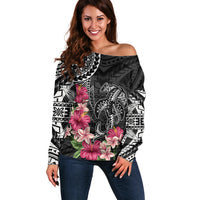 Black Polynesian Hammerhead Shark Tribal Pattern Off Shoulder Sweater LT05 Women Black - Polynesian Pride