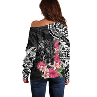Black Polynesian Hammerhead Shark Tribal Pattern Off Shoulder Sweater LT05 - Polynesian Pride