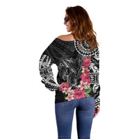Black Polynesian Hammerhead Shark Tribal Pattern Off Shoulder Sweater LT05 - Polynesian Pride