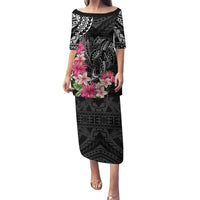Black Polynesian Hammerhead Shark Tribal Pattern Puletasi LT05 Long Dress Black - Polynesian Pride
