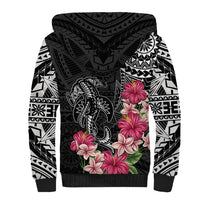 Black Polynesian Hammerhead Shark Tribal Pattern Sherpa Hoodie
