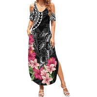 Black Polynesian Hammerhead Shark Tribal Pattern Summer Maxi Dress LT05 Women Black - Polynesian Pride