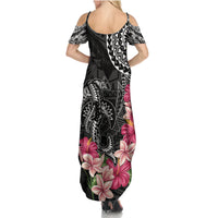 Black Polynesian Hammerhead Shark Tribal Pattern Summer Maxi Dress LT05 - Polynesian Pride