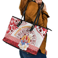 French Polynesia Internal Autonomy Day Leather Tote Bag Tropical Hibiscus And Turtle Pattern