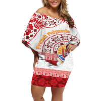 French Polynesia Internal Autonomy Day Off Shoulder Short Dress Tropical Hibiscus And Turtle Pattern