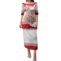 French Polynesia Internal Autonomy Day Puletasi Tropical Hibiscus And Turtle Pattern LT05 Long Dress Red - Polynesian Pride