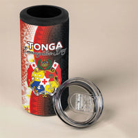 Personalised Tonga Emancipation Day 4 in 1 Can Cooler Tumbler Tongan Ngatu Pattern With Plumeria