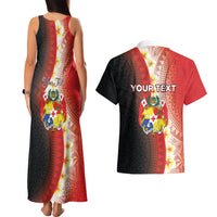 Personalised Tonga Emancipation Day Couples Matching Tank Maxi Dress and Hawaiian Shirt Tongan Ngatu Pattern With Plumeria